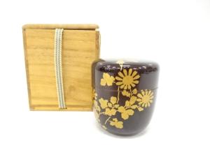 漆塗り蒔絵　菊　中棗(無地箱付)